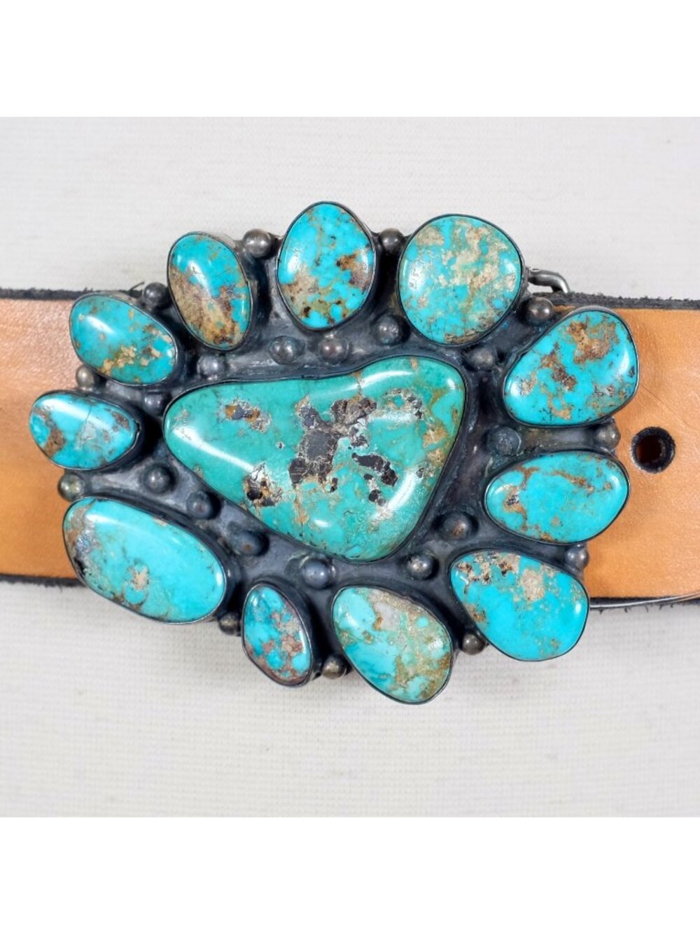 Tom Willeto Belt Buckle Sterling Silver Navajo Turquoise Cluster 93g